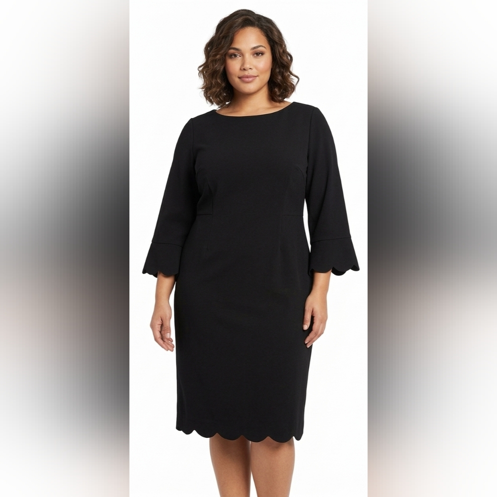 NWT Talbots Black Scallop-Hem Sheath Dress with 3/4 Sleeves Size 16P‎